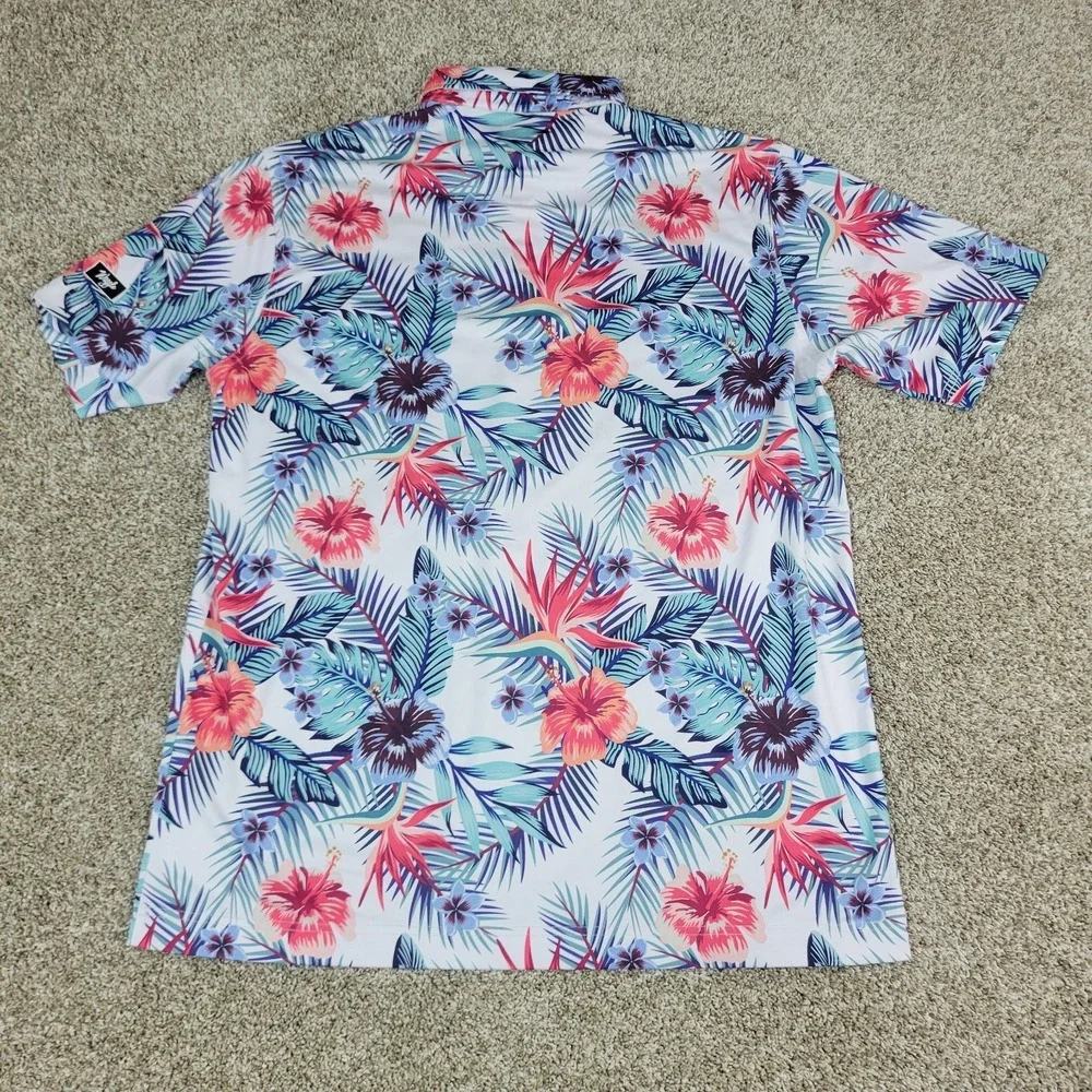 Waggle Mens XL Multicolor AOP Floral Performance Stretch Golf Polo Short Sleeve - Picture 3 of 5